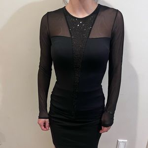 Anna Fontaine Paris Black Sequin Mesh Blouse size 40 Luxury Designer